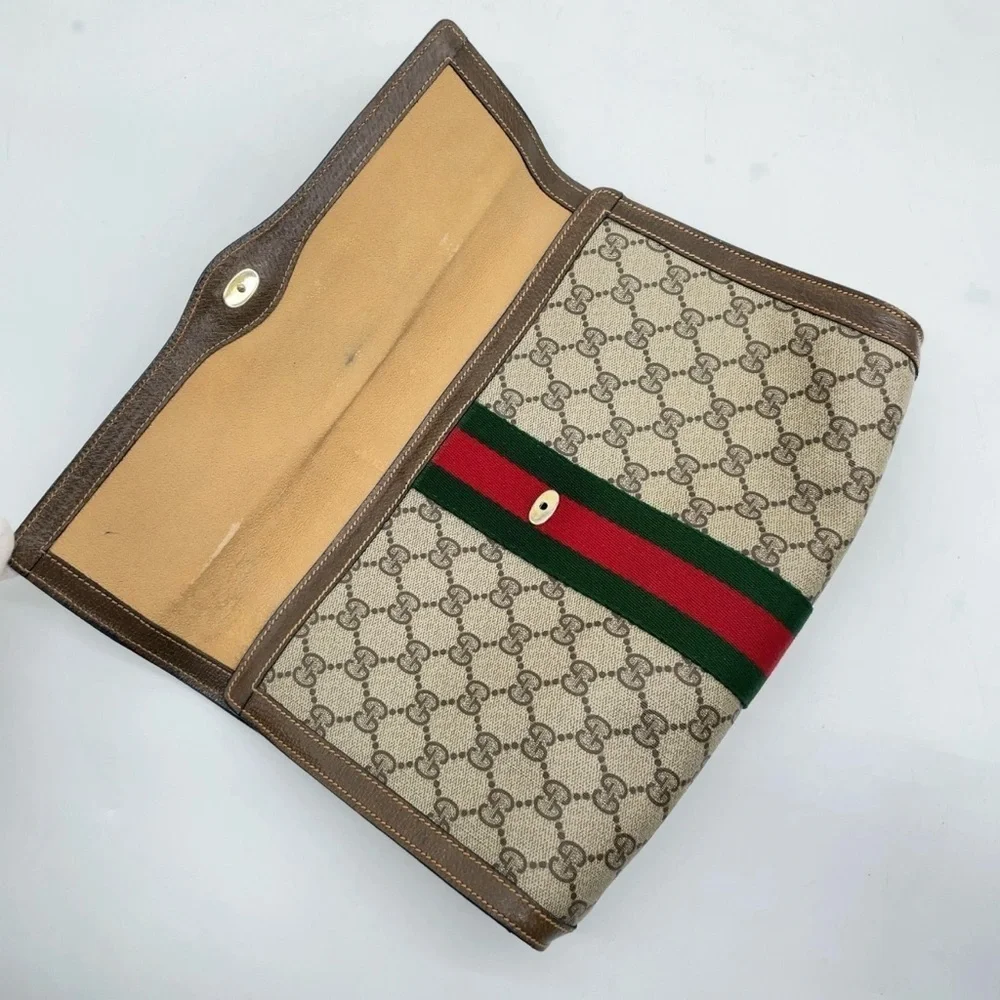 Auth Gucci GG Supreme Sherry Line PVC Clutch Bag